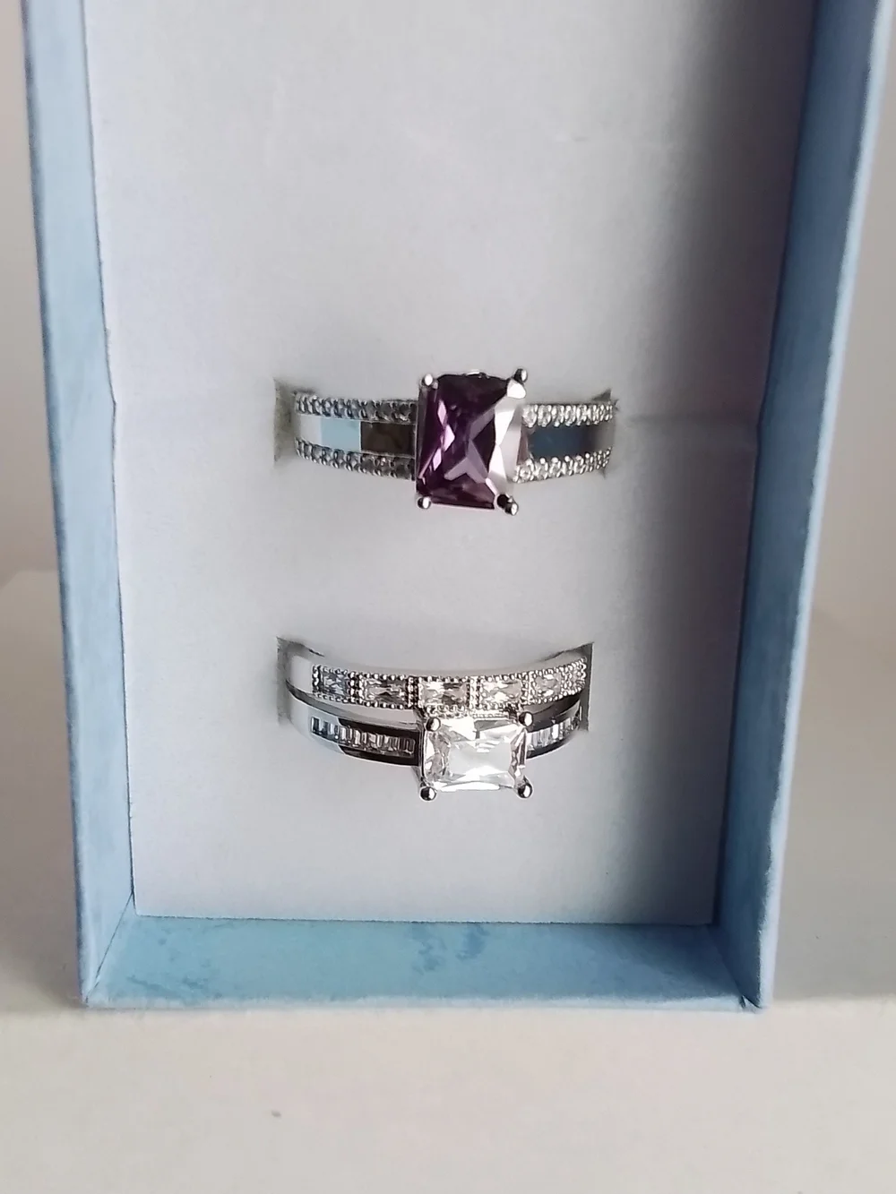 Purple and Clear CZ Stone Ring Set, Size 9